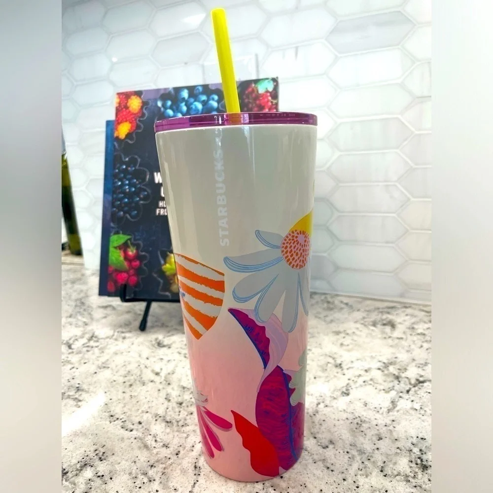 Starbucks Summer 2024 White Floral SS Venti Tumbler. NWT. Stainless steel.